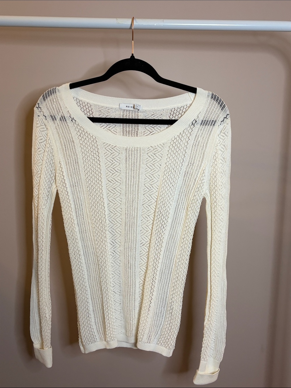 Reiss Cream Open-Weave Crew Neck Sweater